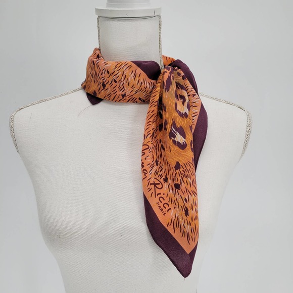 Nina Ricci Paris Silk Square Scarf Animal Print Coral/Plum (orange/purple) - Picture 4 of 8